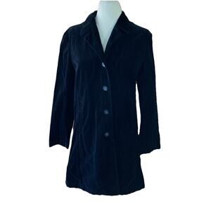 J.Jill Women’s Long Velvet Jacket Sz 6P Black Classic Modern Goth Vampire